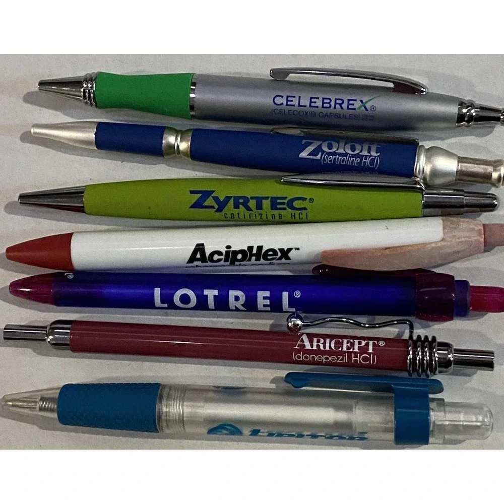 Lot Of 7 Pharma Pens Celebrex, Zoloft, Zyrtec, AcipHex, Lotrel, Aricept, Lipitor